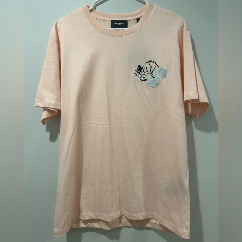 The Kooples 100% Cotton Pink Embroidered Skull T-Shirt Size L - Picture 2 of 9